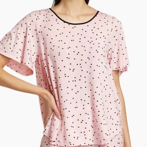 {S} Kate Spade Polka Dot Print Pajama TOP ONLY Light Pink Black - Picture 1 of 10